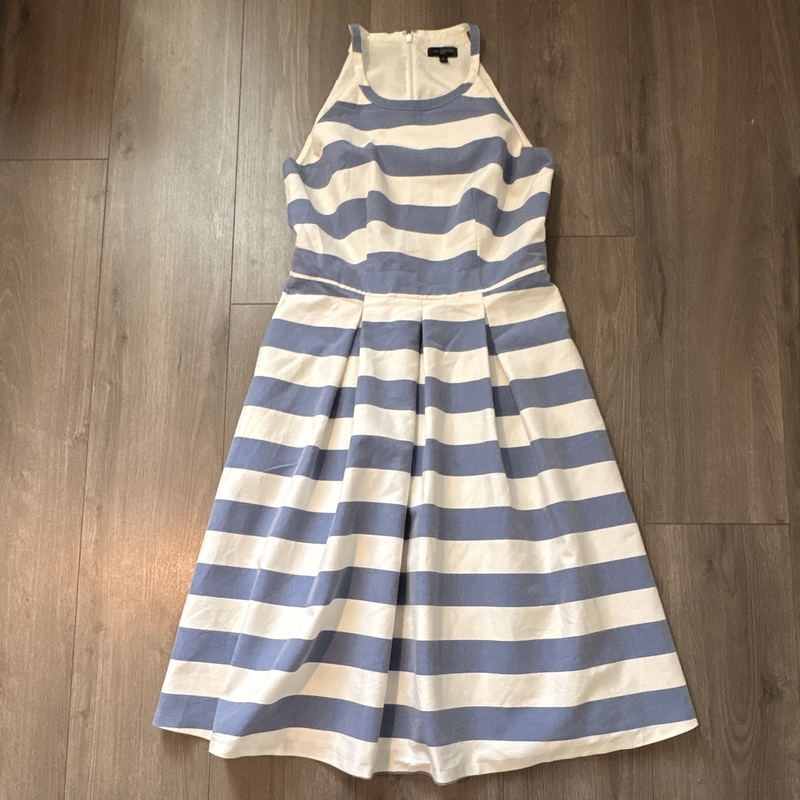 The Limited Blue/White Striped Fit & Flare Halter Lined Zip Knee Dress 8P