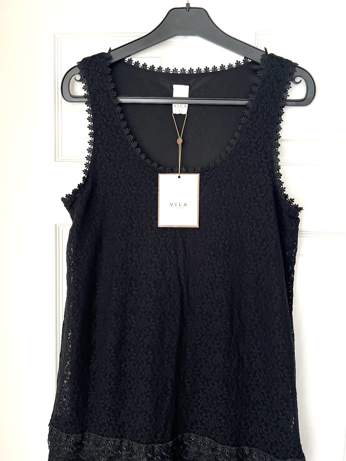 VILA Black Lace Layered Sleeveless Fit & Flare Dress Ladies UK 10 (Medium)