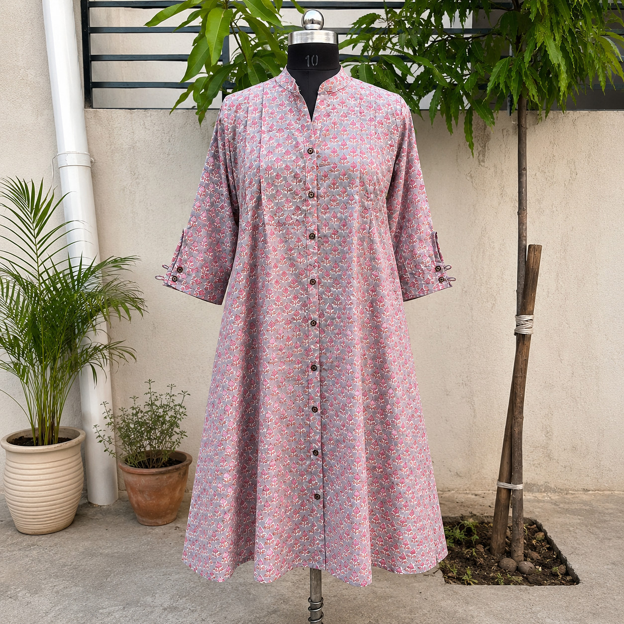 Indian Cotton Dress, floral midi dress, boho midi dress, Relaxed Fit Dress