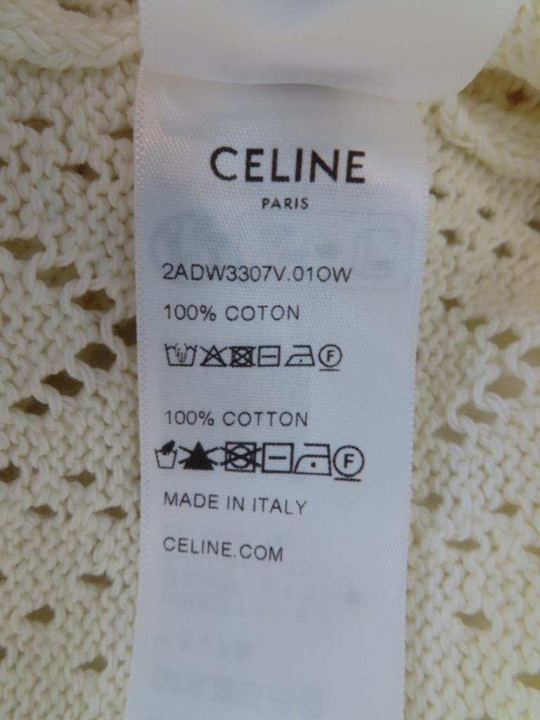 CELINE Ecru Cotton Open Pointelle/Triomphe Knit Dress Size S