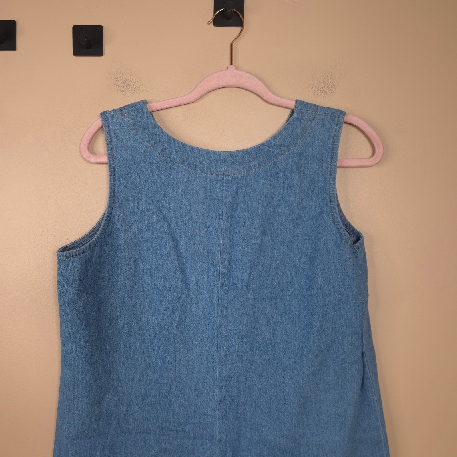 Vintage Coldwater Creek Sleeveless Shift Chambray Mini Dress Light Wash Size S