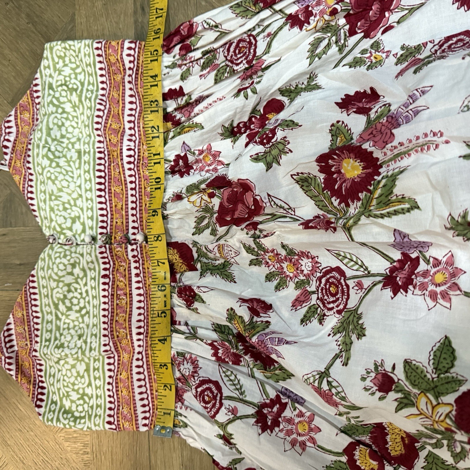 ANOKHI Floral Hand Block Print Indian Cotton Maxi Dress Boho A-line Sz M Cottage