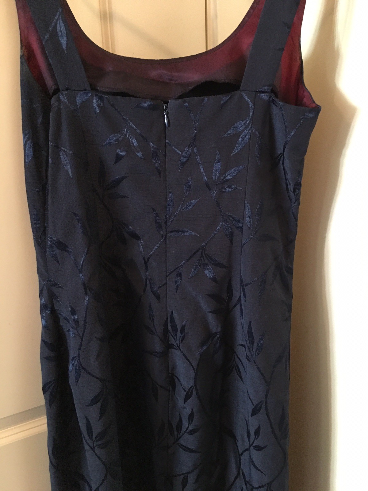 J R Nites by Caliendo Dress Size 12 Long Vintage Dark Blue Bamboo Print Straps