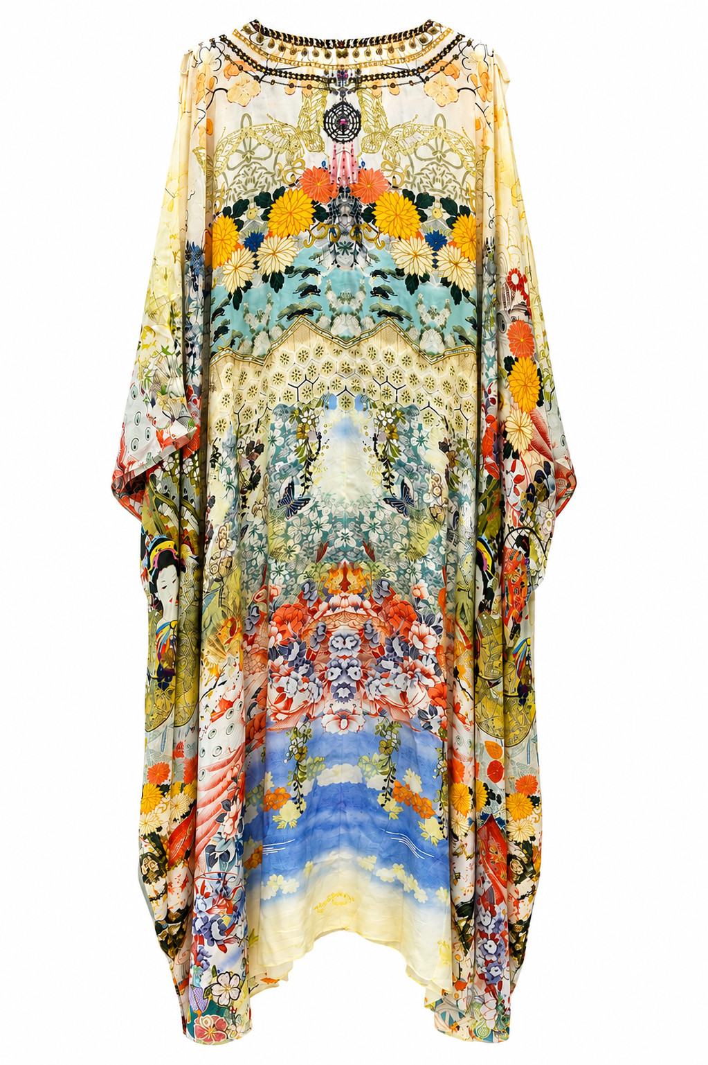 CAMILLA LADY LABYRINTH SPLIT FRONT & SLEEVE KAFTAN SILK CRYSTALS ONE SZ