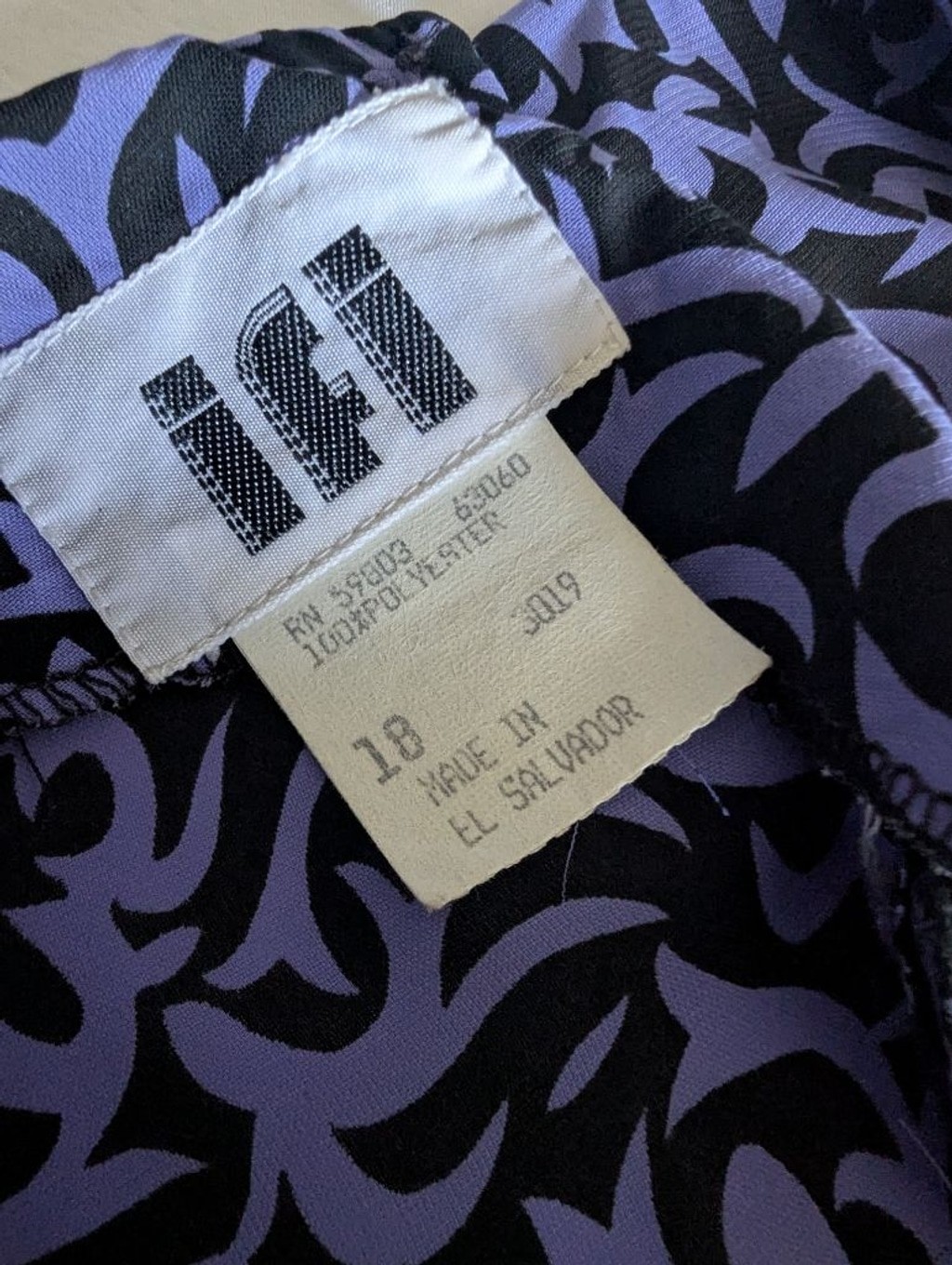 VTG IFI Purple & Black Vine Print Blouson Short Sleeve Midi Dress Women’s 18 EUC