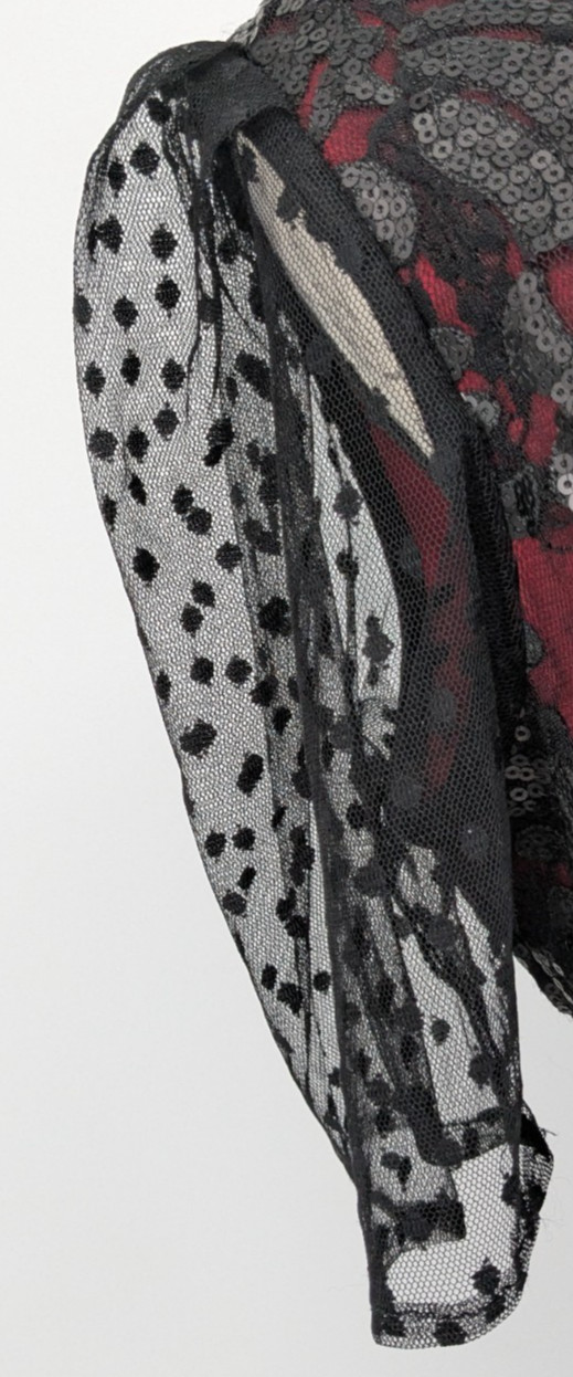 CACH’E Formal Dress Size 12 Black Sequins over Red Lining NWT