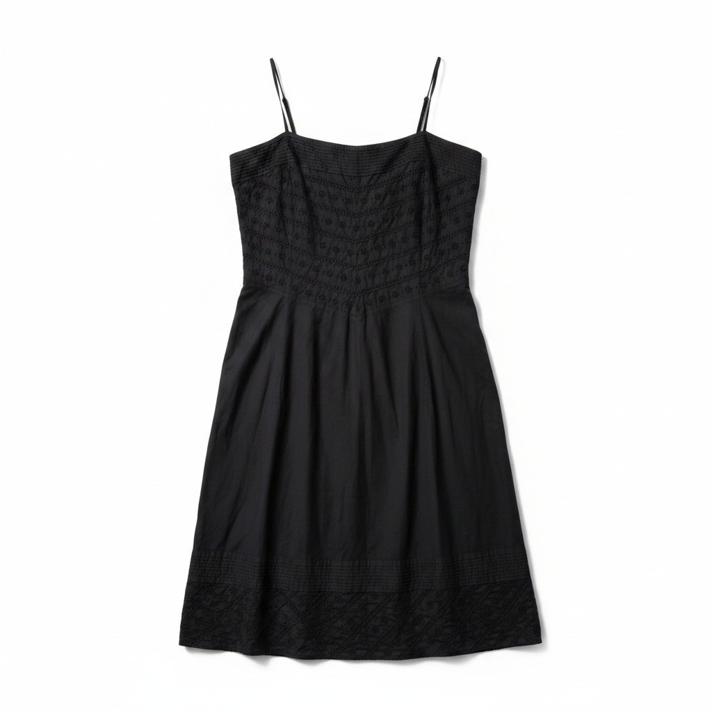 J.Crew Black Eyelet Cotton Spaghetti Strap Sun Dress Size 12 Style 64184 SU 04