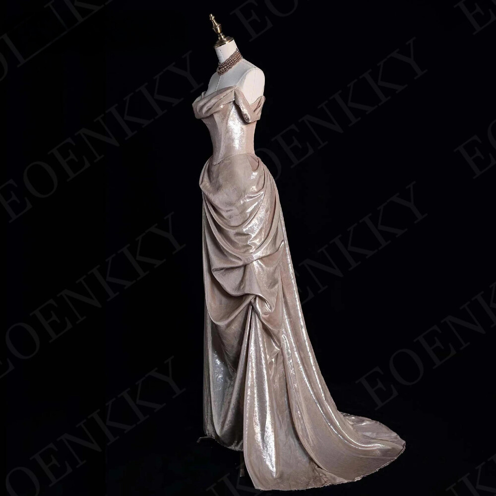 Off Shoulder Evening Dress Off Shoulder Pleats Party Dresses Sweep Train