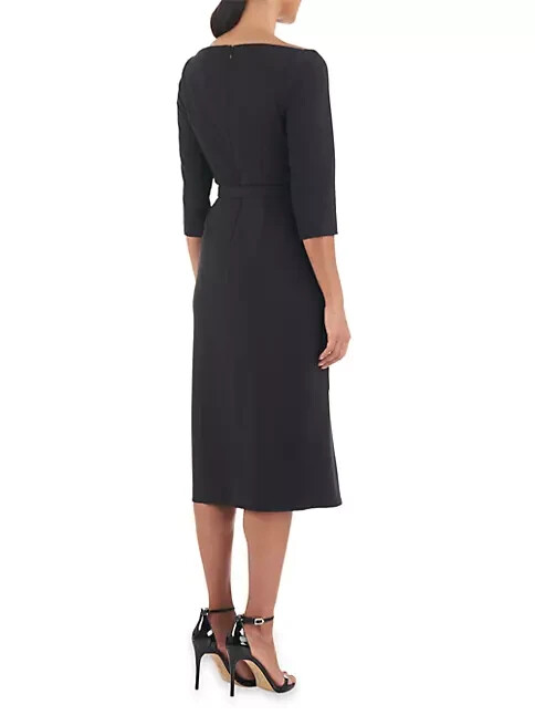 Kay Unger Black Izzy Ruffle Side Slit Midi Dress Size 4 $278 *Less Belt*
