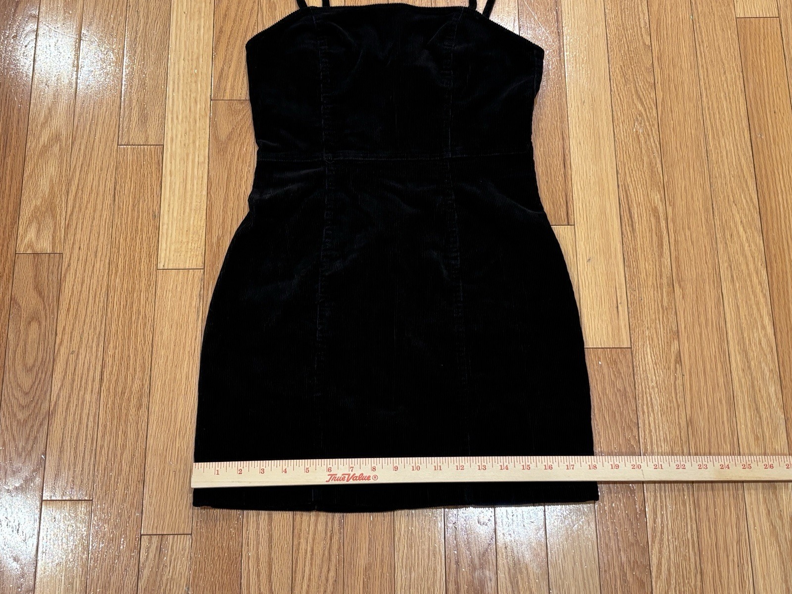 H&M Black Corduroy Mini Dress Womens Medium Spaghetti Strap Bodycon Zip