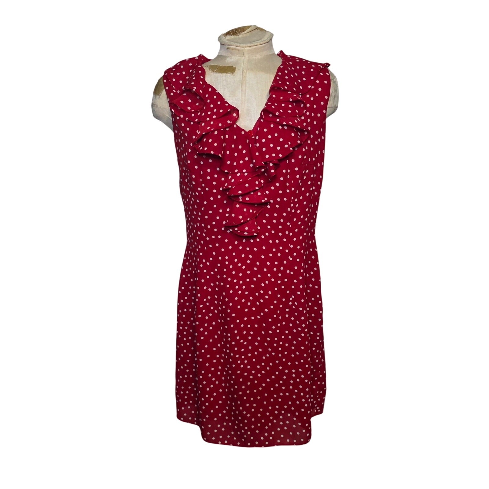 Polka Dot Women’s VTG Lois Snyder Dani Max Red Dress Sz 12 ruffled collar