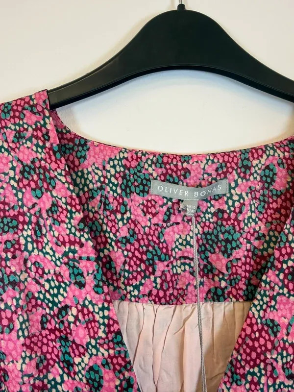 Oliver Bonas Tranquil Print Pink Mini Tiered Dress UK 12 BNWT