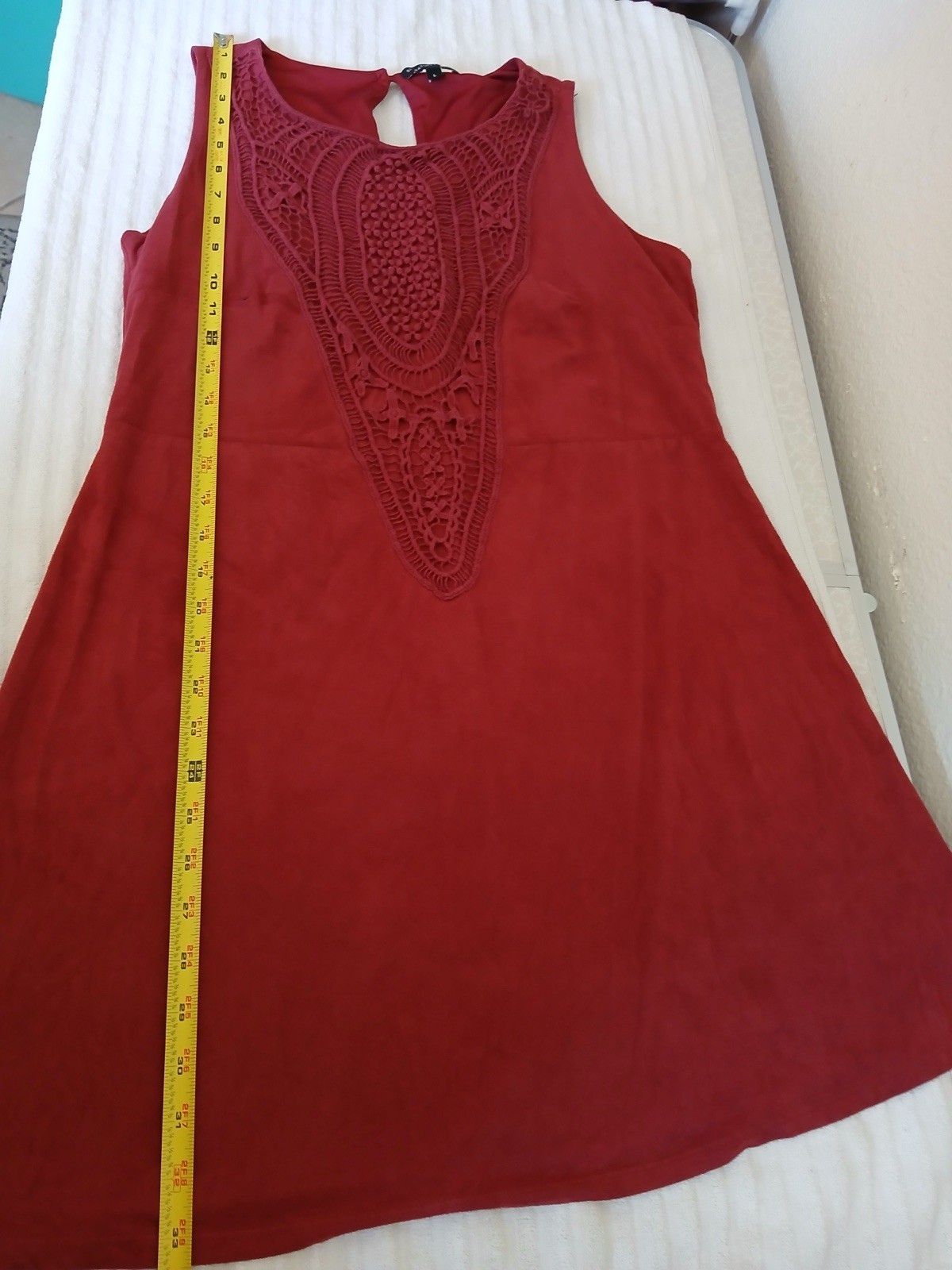 Signature Studio Boho Chic Crochet Wine Red Dress L Fall Winter Festival Style