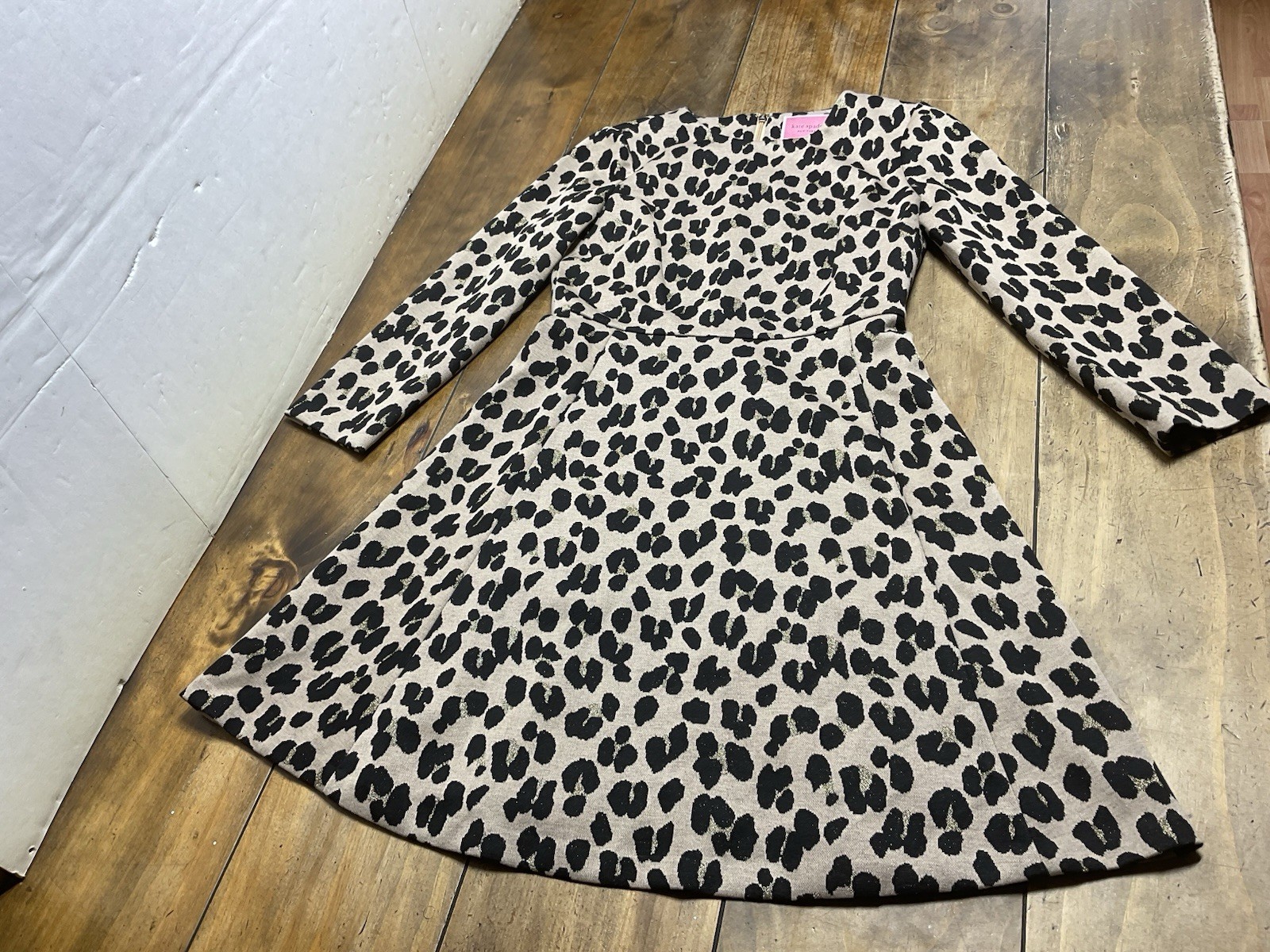 Kate Spade Forest Feline Jacquard Leopard Knit Dress Fit Flare Stretch Pockets 0