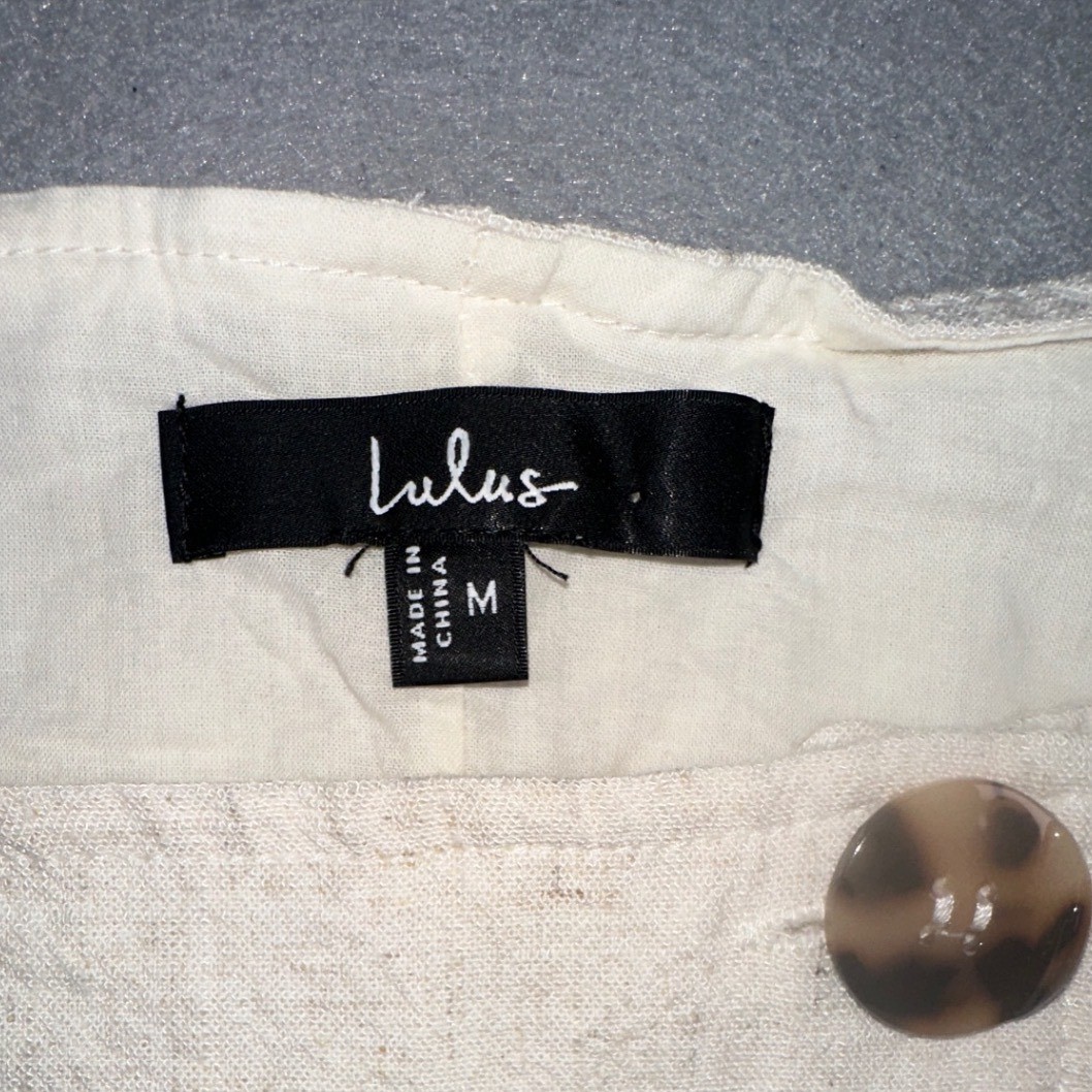 Lulus Oatmeal Linen Blend Button Front Mini Dress Cream Womens Size S