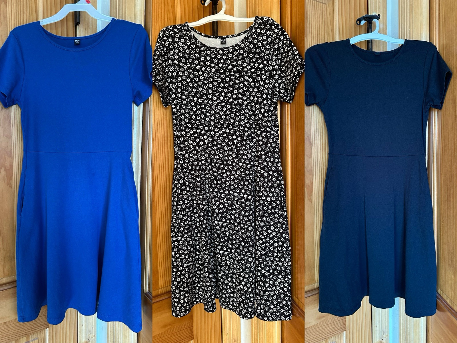 Uniqlo lot Of 3 Asian Fit Size S Flare Dress Coton short sleeves stretchy Pocket