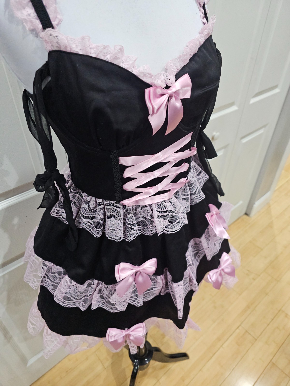 Dolls Kill Widow Thank Goth For You Black Pink Lace Tutu Lolita Mini Dress S