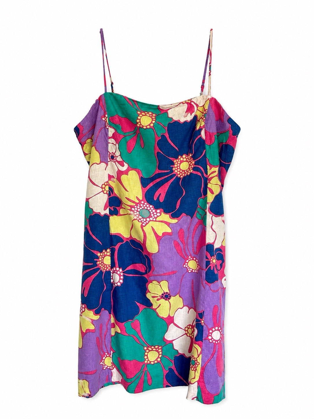 NWT GAP Linen Blend Tropical Floral Slip Dress Size L Pink Blue Resort Vacation