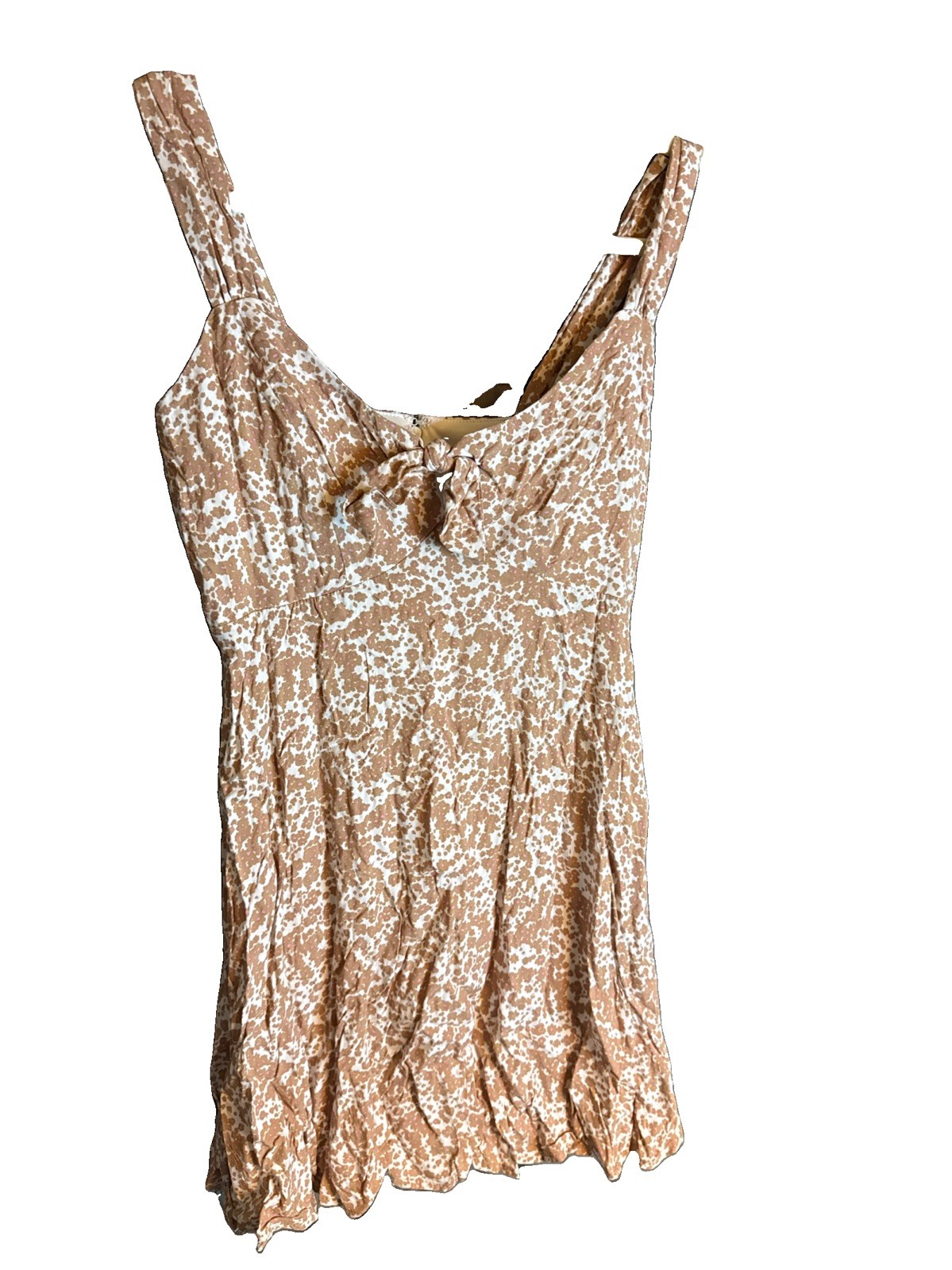 Love Fire Sun Dress Women’s Size Medium Mini Stretch Brown White Baby Doll Zip
