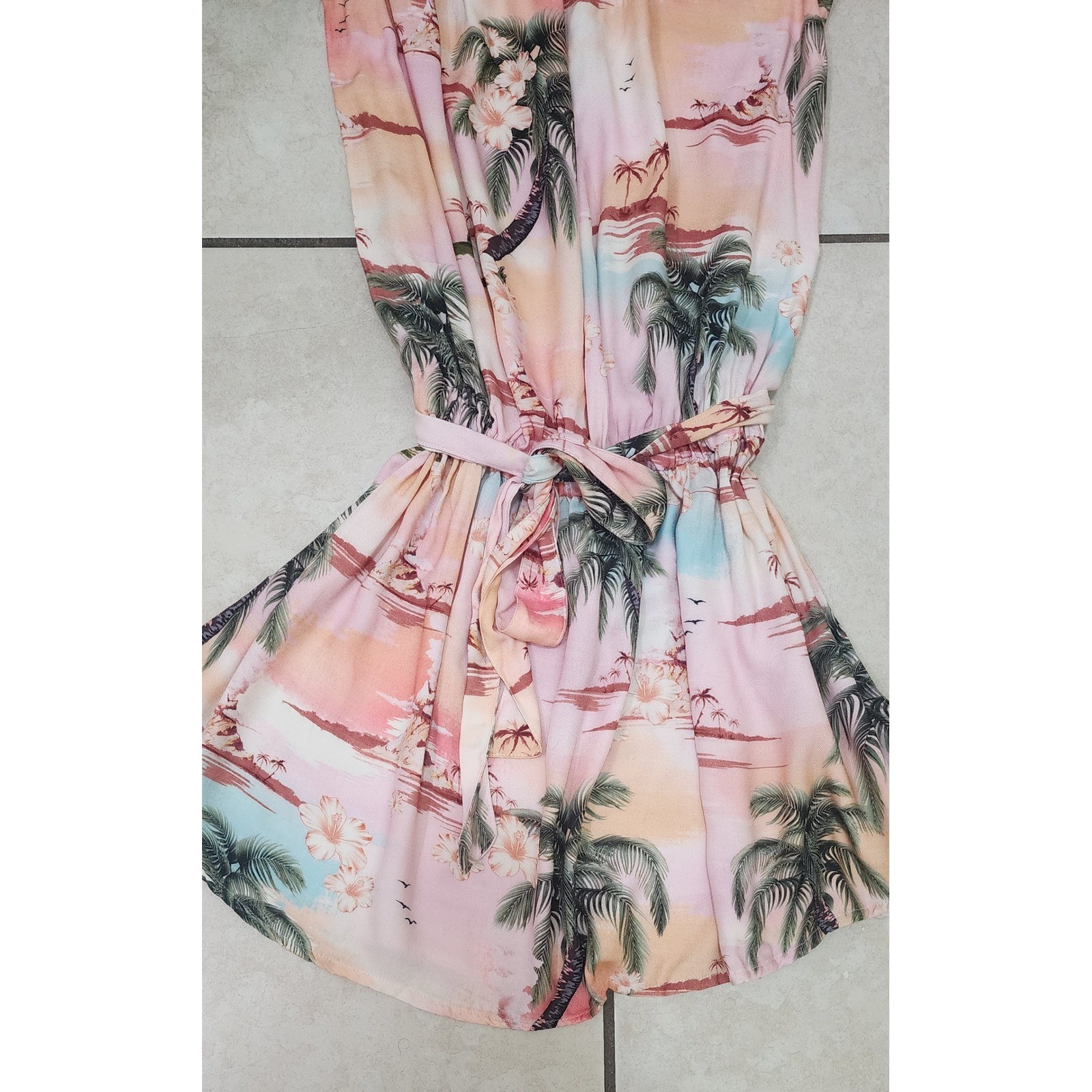Agua Bendita Afrodita Luau 8046 One Shoulder Tropical Mini Dress Pink Medium NWT