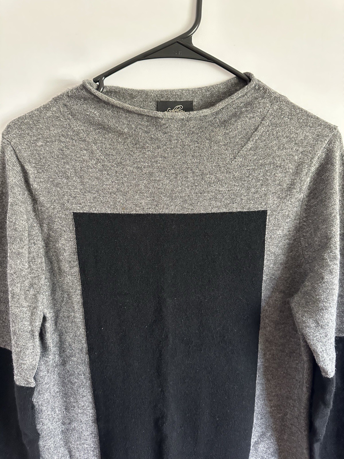 Lochleven Wool Cashmere Blend Colorblock High Neck Sweater Dress Black Gray Sz L
