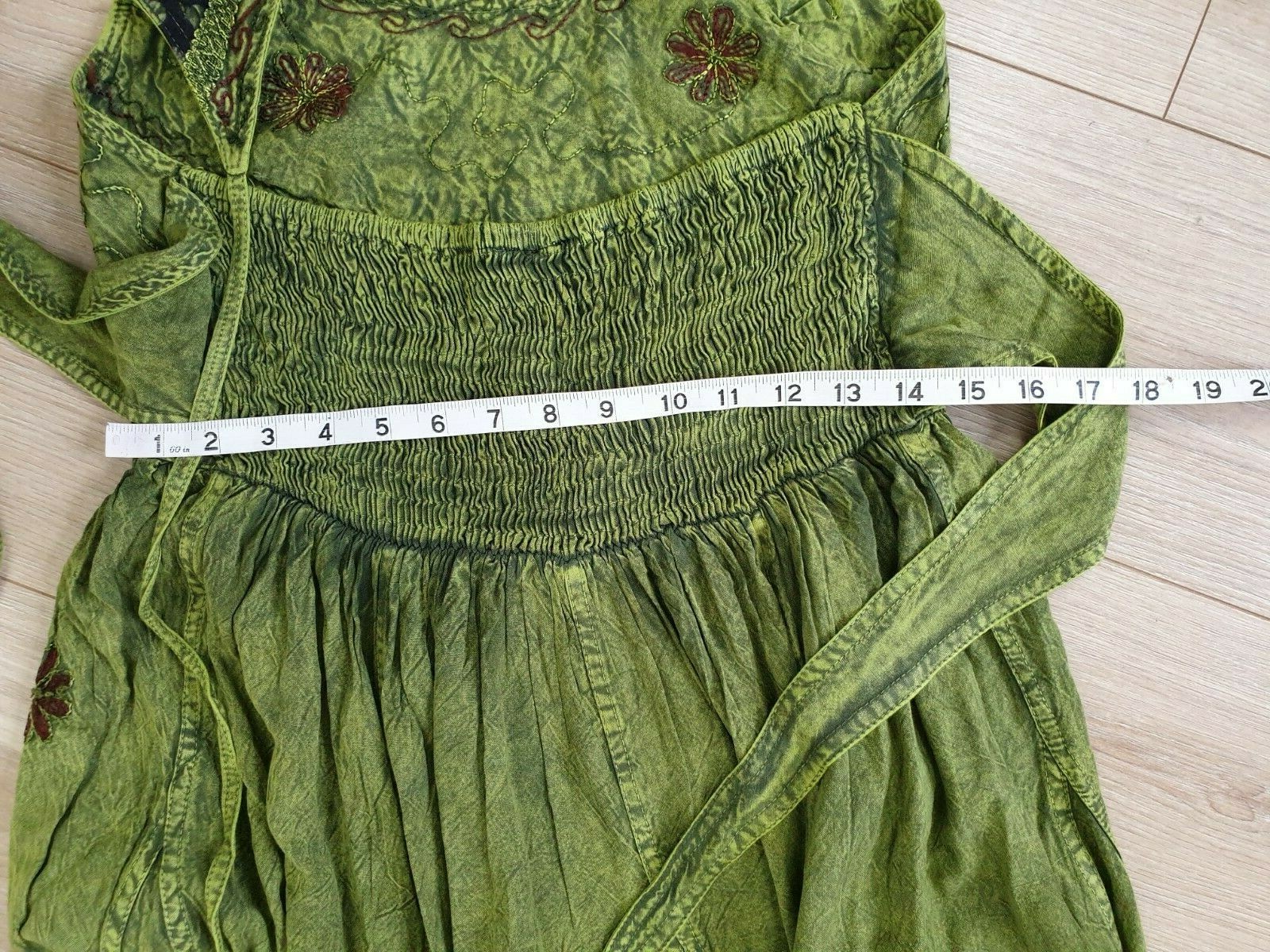 Bohemian Halter Dress Knee Length Pixie Hem Smocked Back Embroidered 8 10 12 14