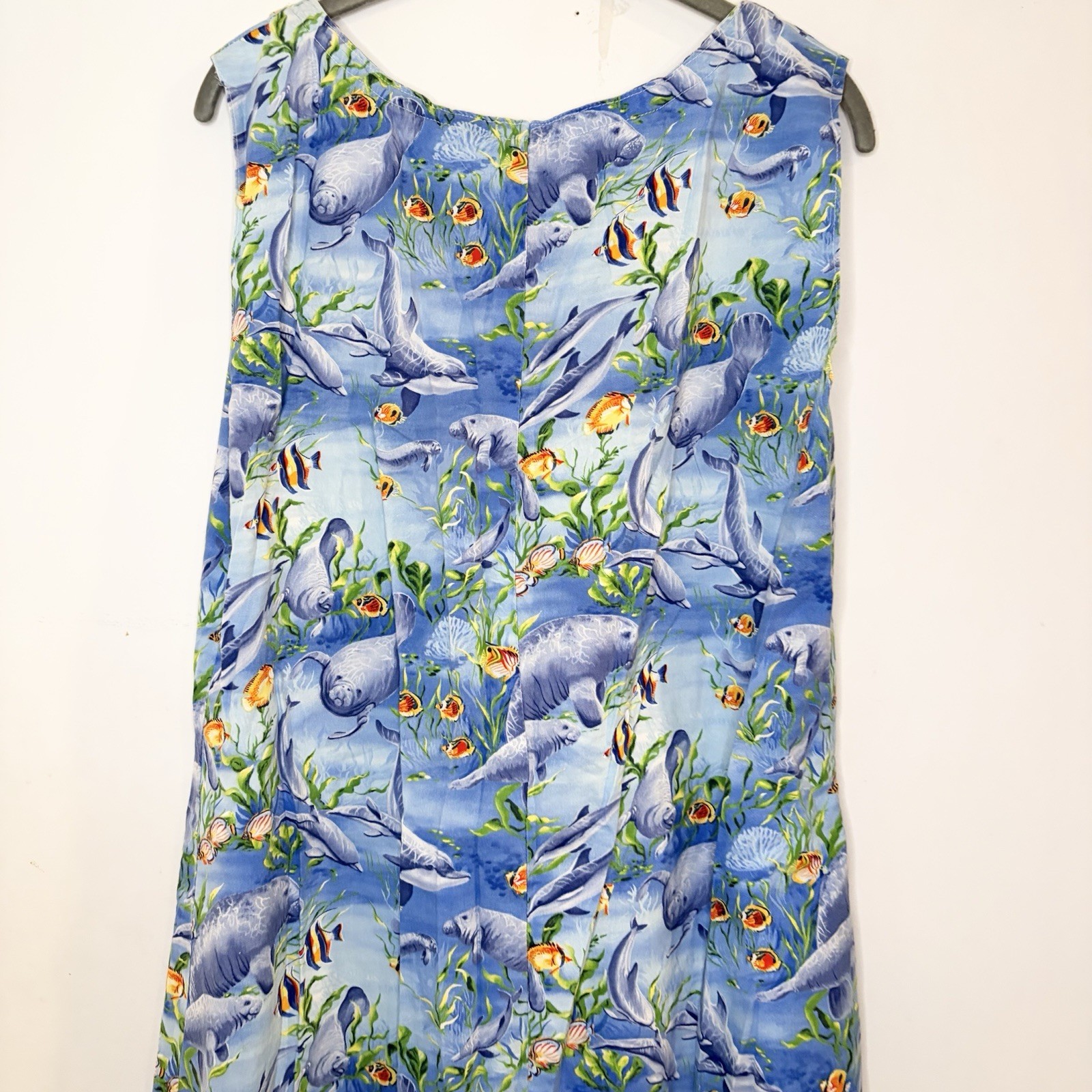 90s Handmade Dress S/M Blue Dolphin Beach Ocean Coastal Nautical Aquarium Fish
