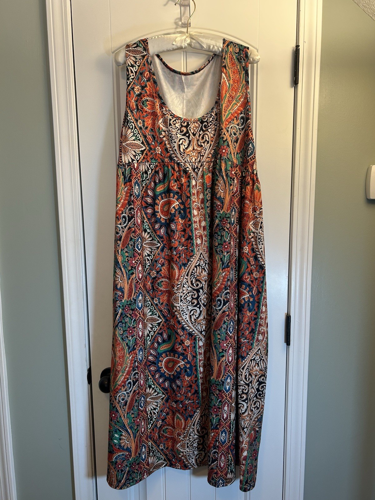 Unbranded Plus Size 5XL Boho Paisley Comfort Dress Colorful Stretch Flowy Long