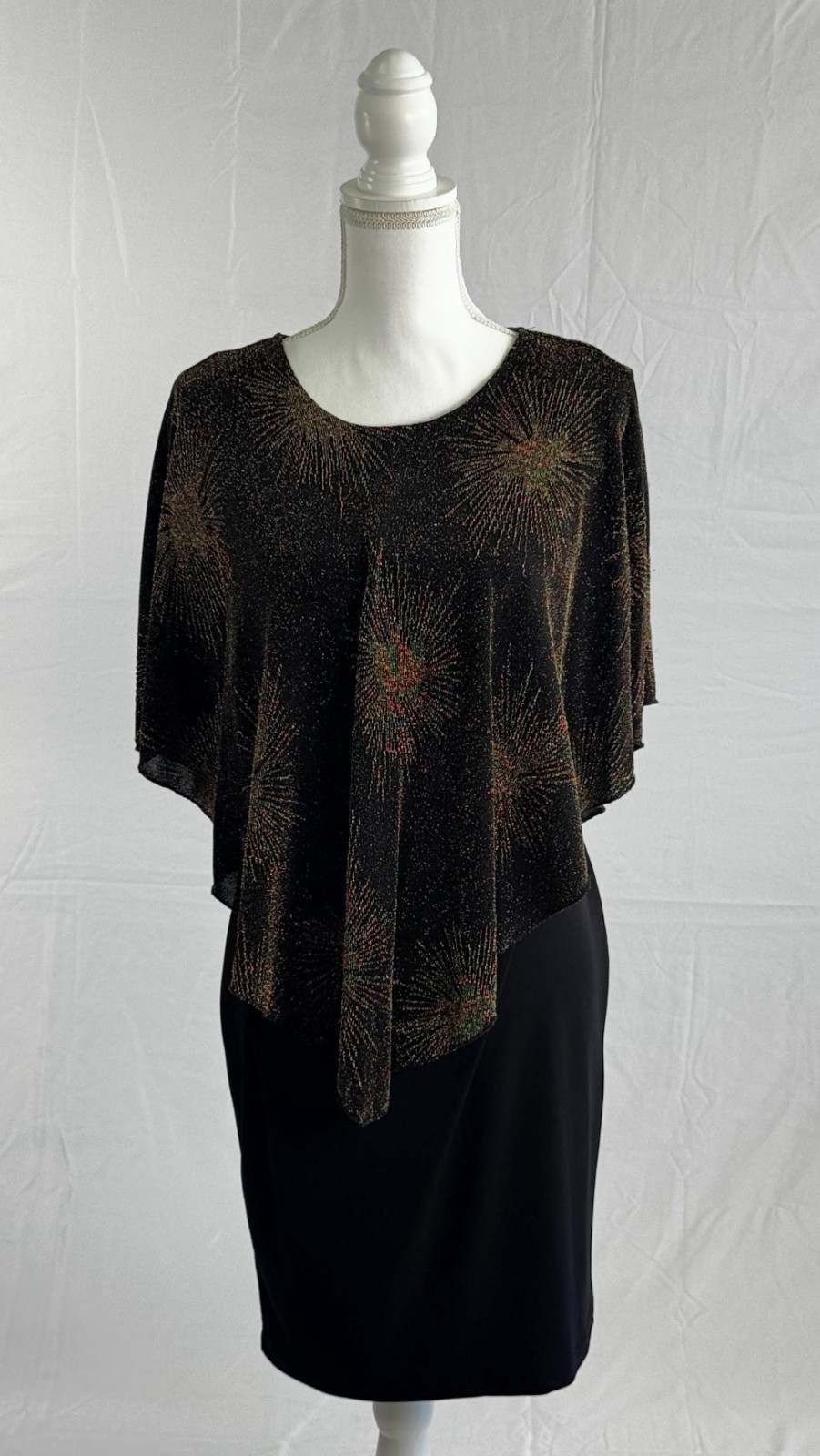 Enfocus Studio Black Gold Shimmer Popover Overlay Sheath Dress Size 4