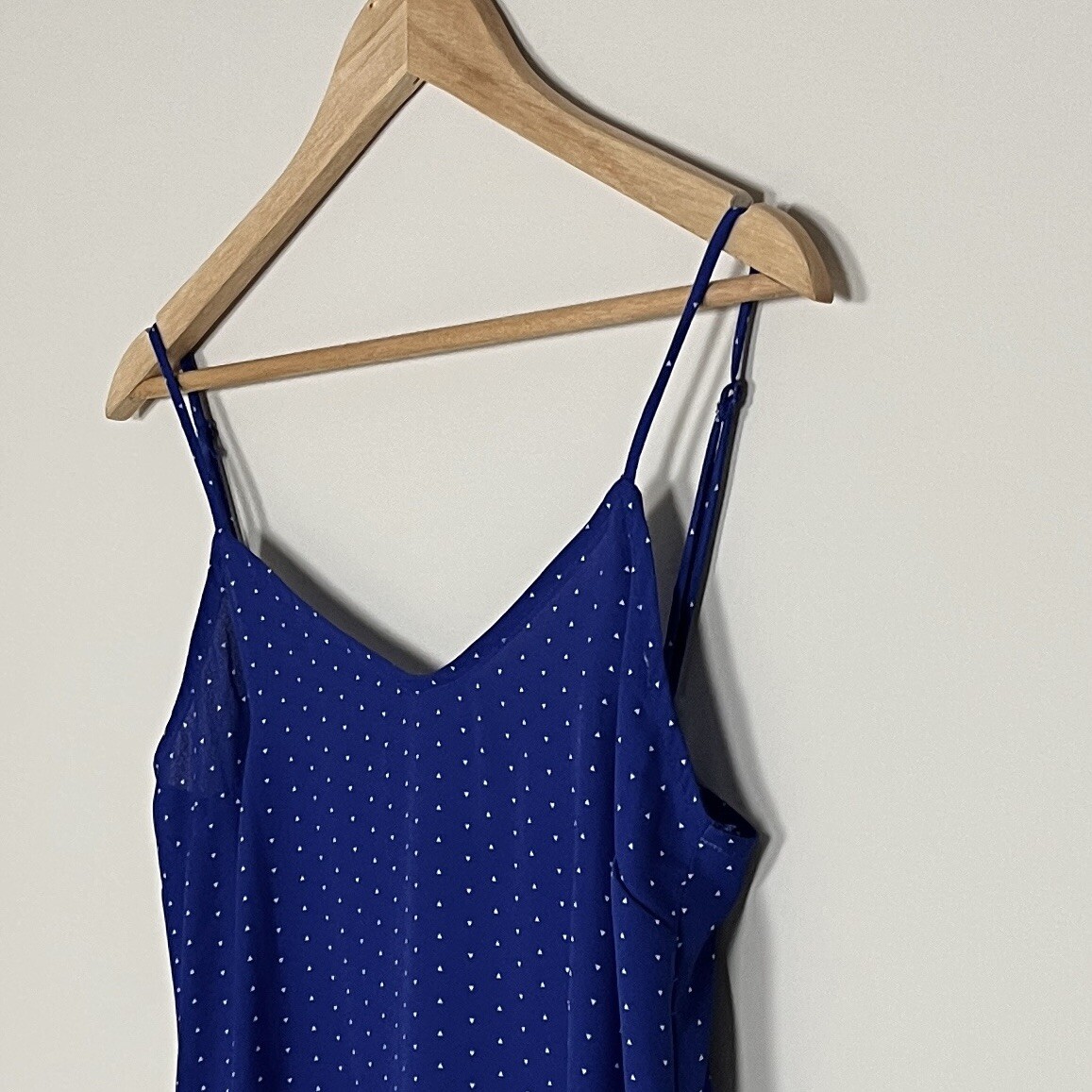 Lulus Paiton Royal Blue Midi Slip Dress Geo Polka Dot Semi Sheer Lightweight S