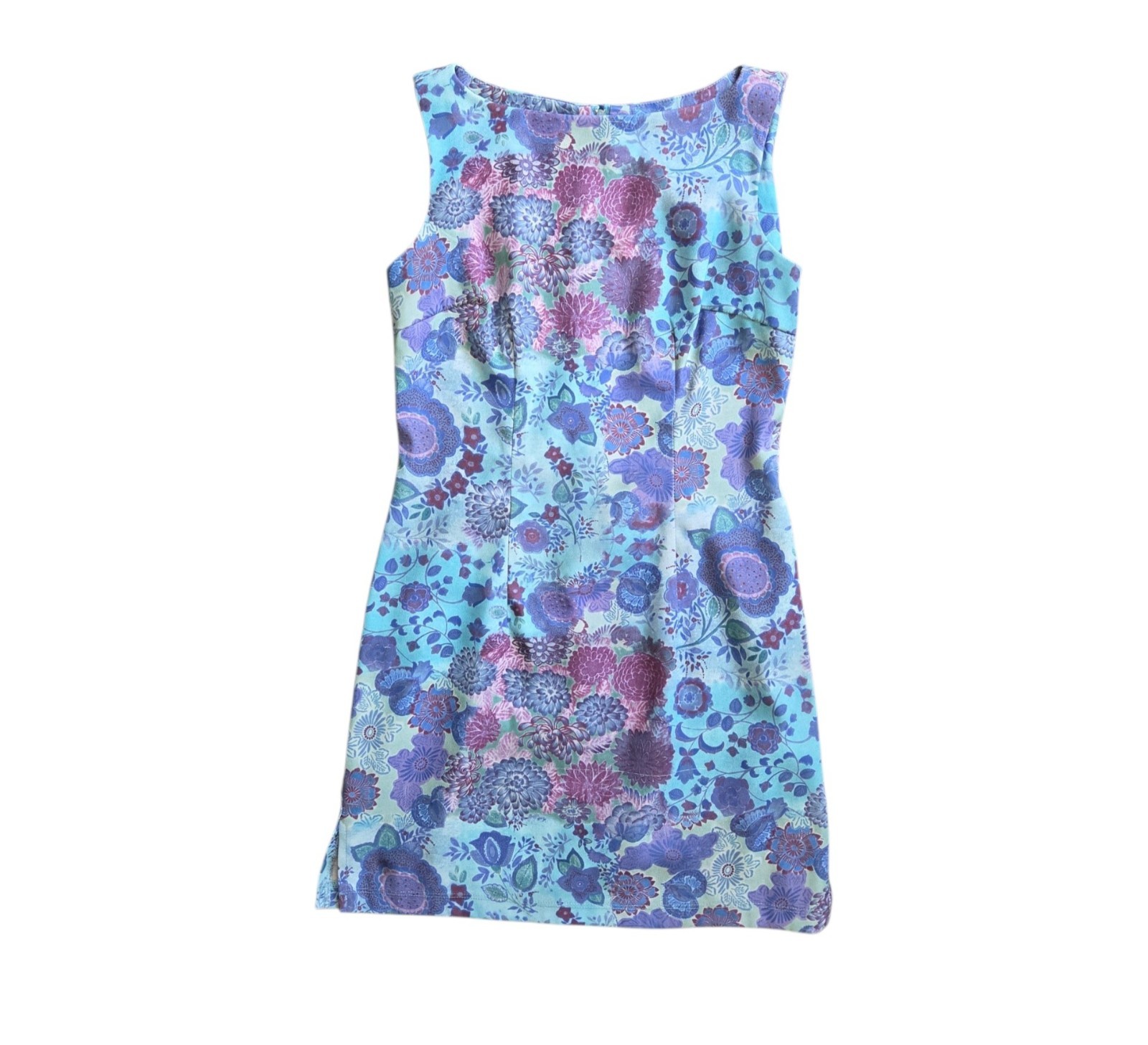 Y2K My Michelle Blue Purple Bright Retro Floral Artsy Shift Mini Dress Size 3/4