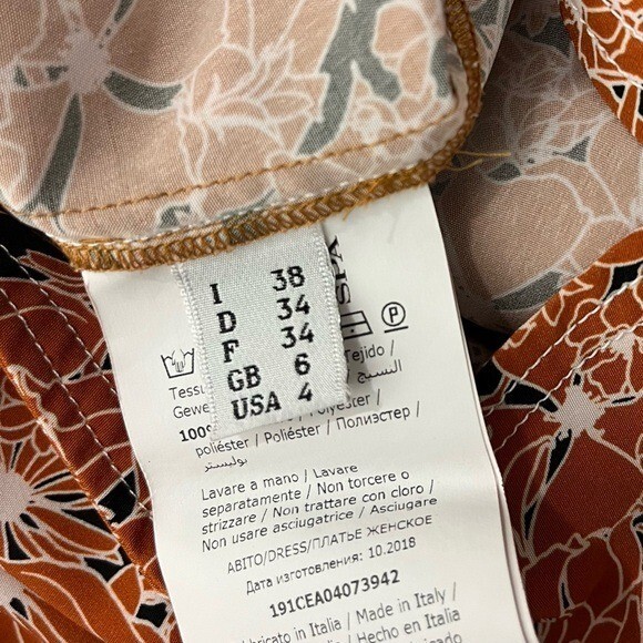 Cedric Charlier Floral Matte Satin Belted Crepe Midi Dress Size 4 Rust Orange