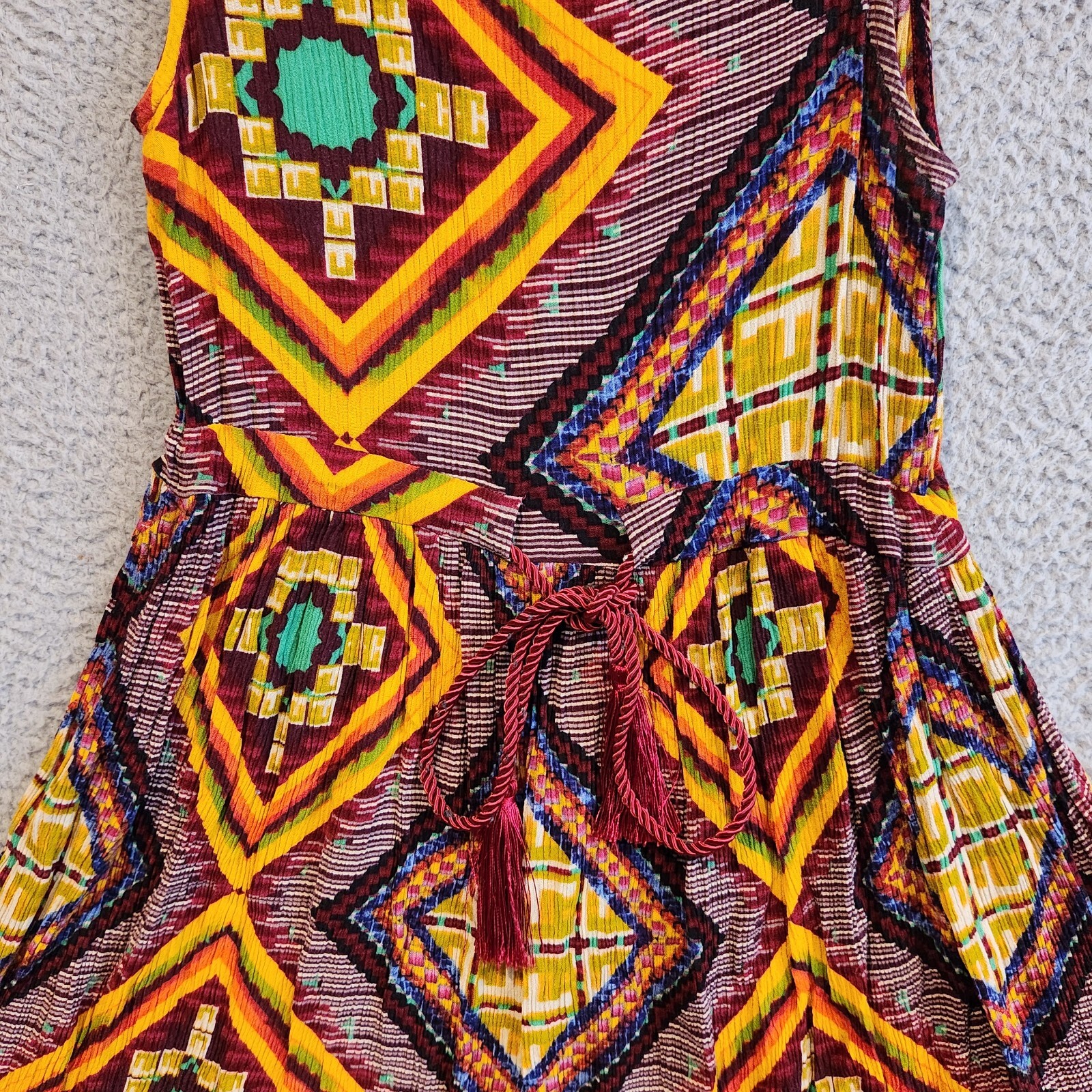 MINKPINK Womens Mini Dress Medium Multicolor Batik Design Tasseled Waist