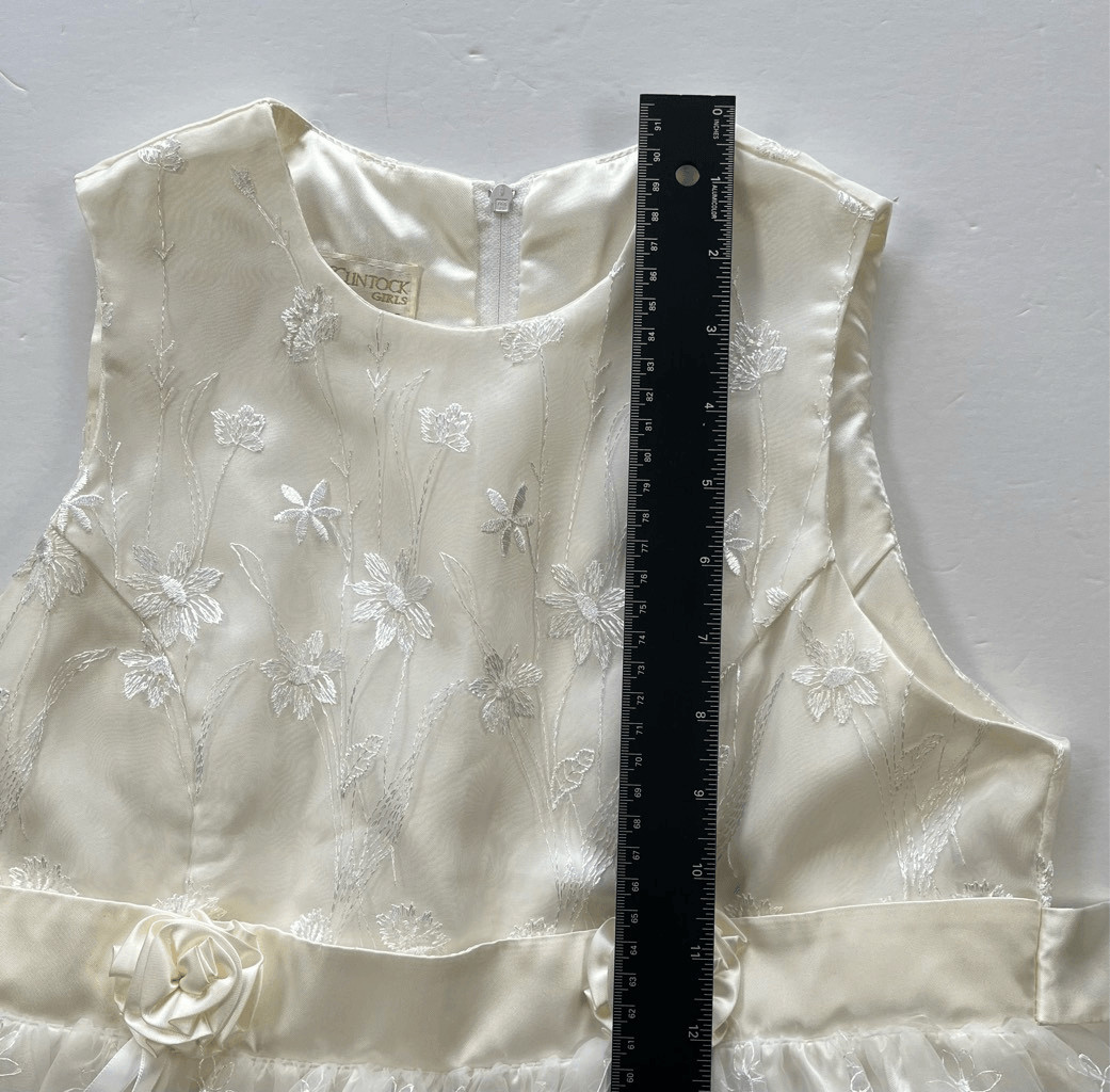 Jessica McClintock Girls Millennium 2000 Ivory Floral Formal Dress Size 16 VTG