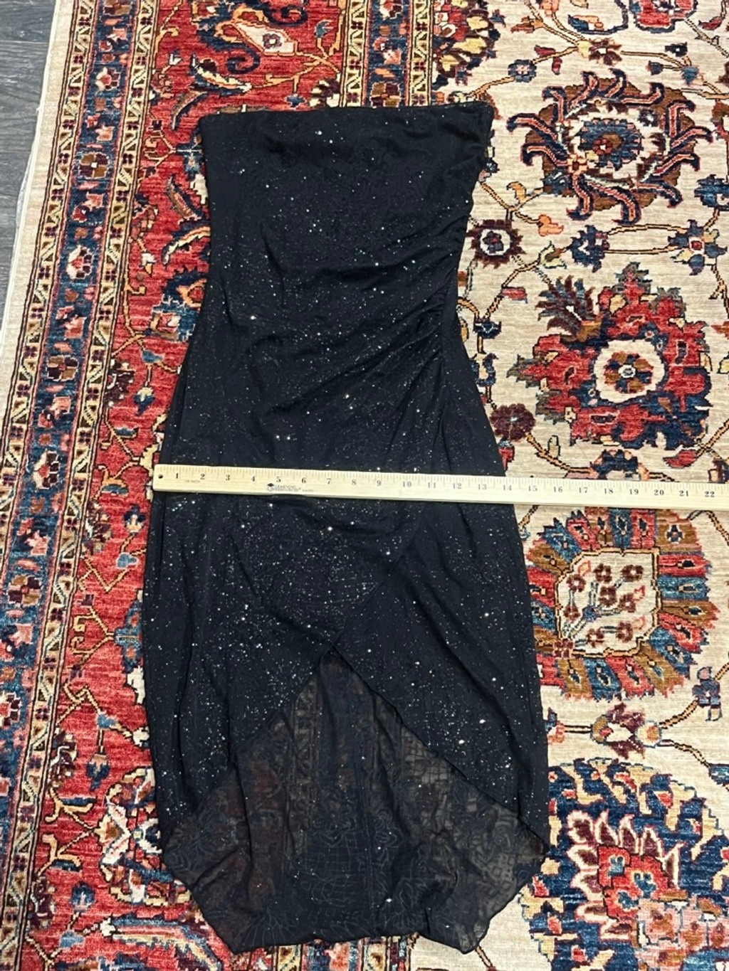 Izzy & Jae Strapless Black Glitter Sequin Party Cocktail Dress Small USA