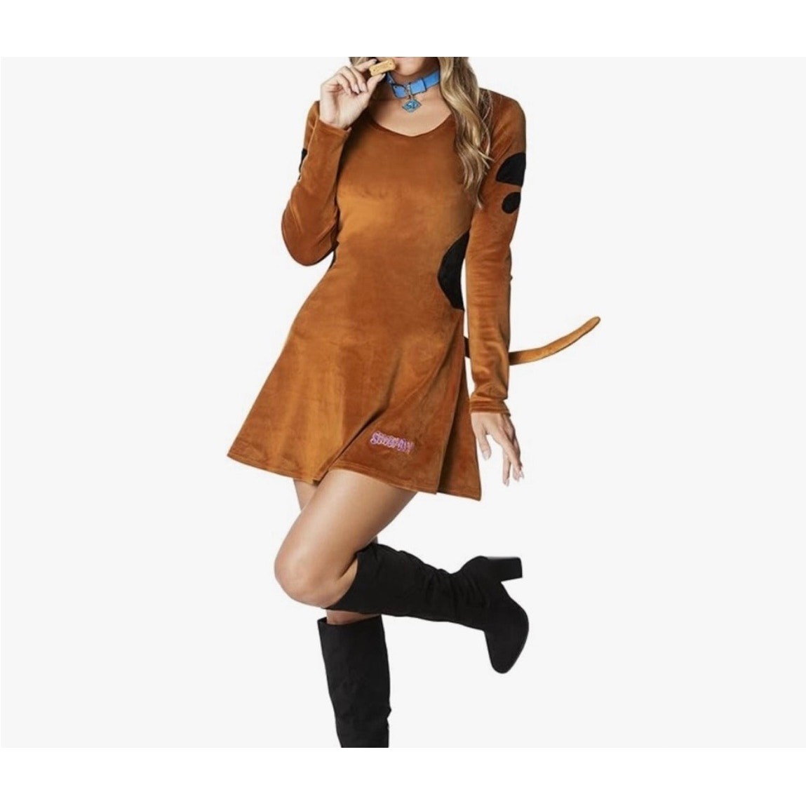 Scooby Doo Velour Mini Dress Tail Cosplay Costume Womens Size XS Halloween Sexy