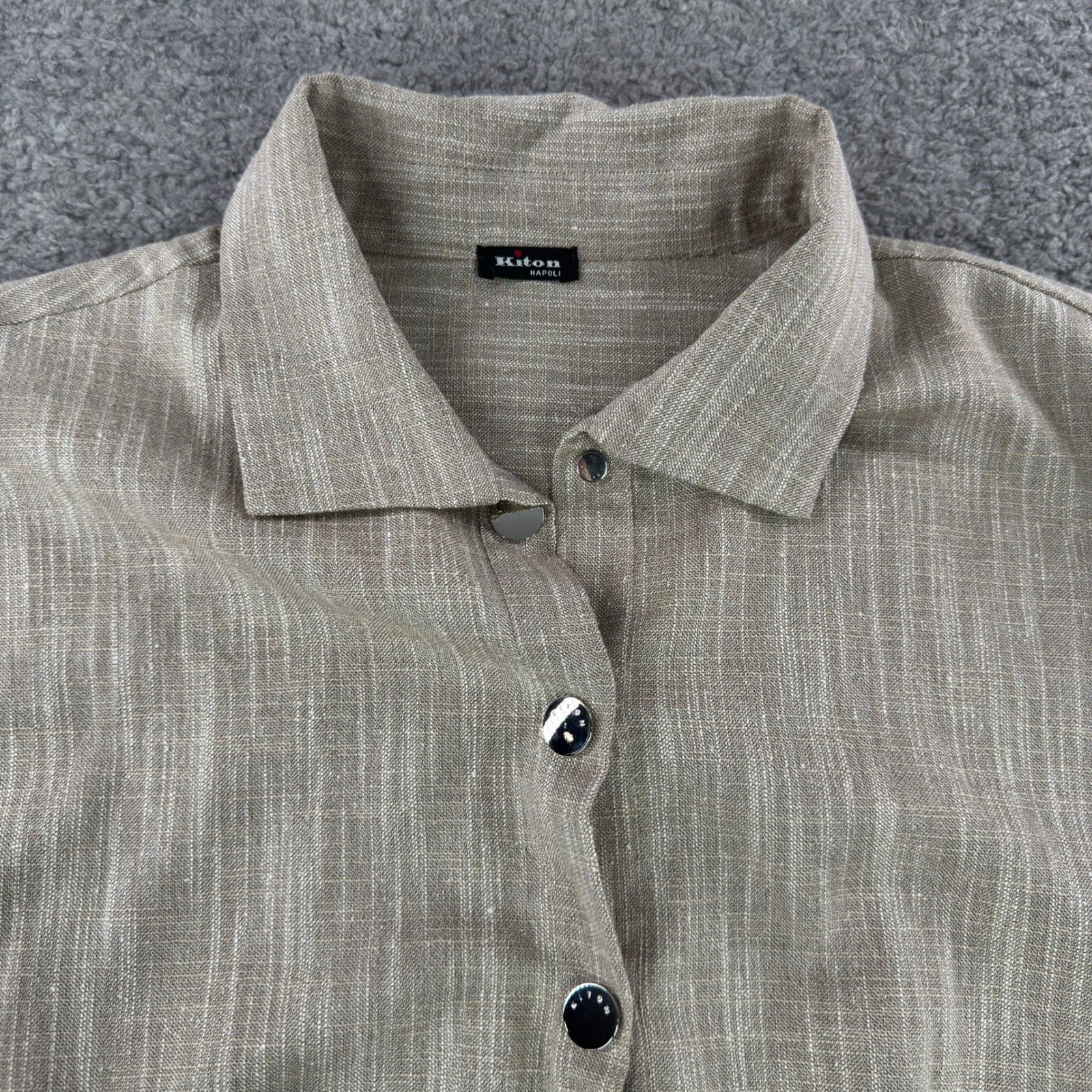 Kiton Napoli Women Taupe Wool Blend Drawstring Shirt Dress Made In Italy 32″