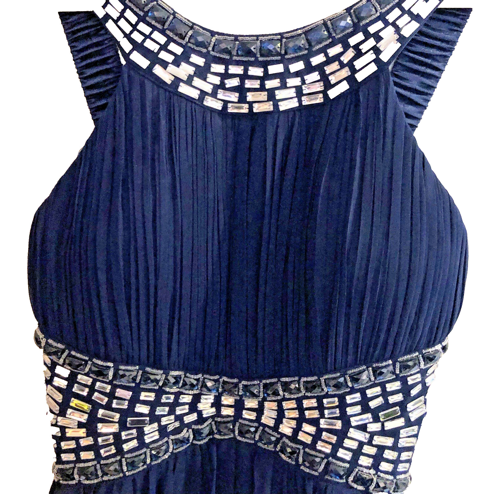 Quiz Evening/Prom Dress Midnight Blue Uk12 Jewelled Waist & Neckline Padded Bust
