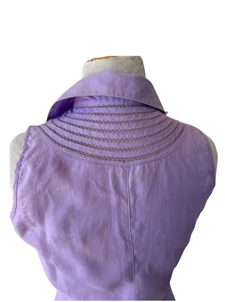 Vtg 70s Frixio Embroidered Lavender Guayabera Shirt Dress Sz 8 Ramie Cabana