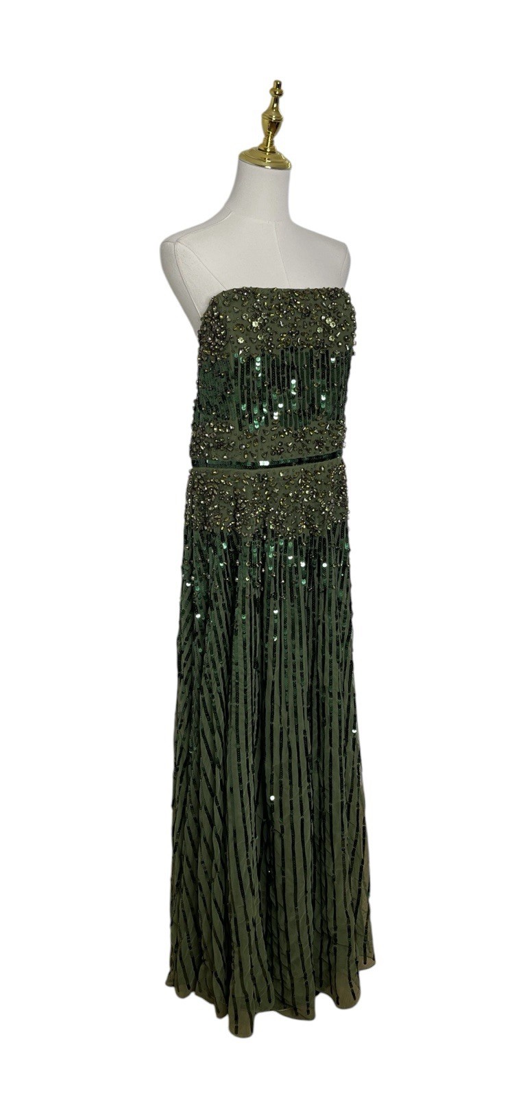 Mac Duggal 93915 Emerald Strapless Beaded Sequin Gown Size 12 $998