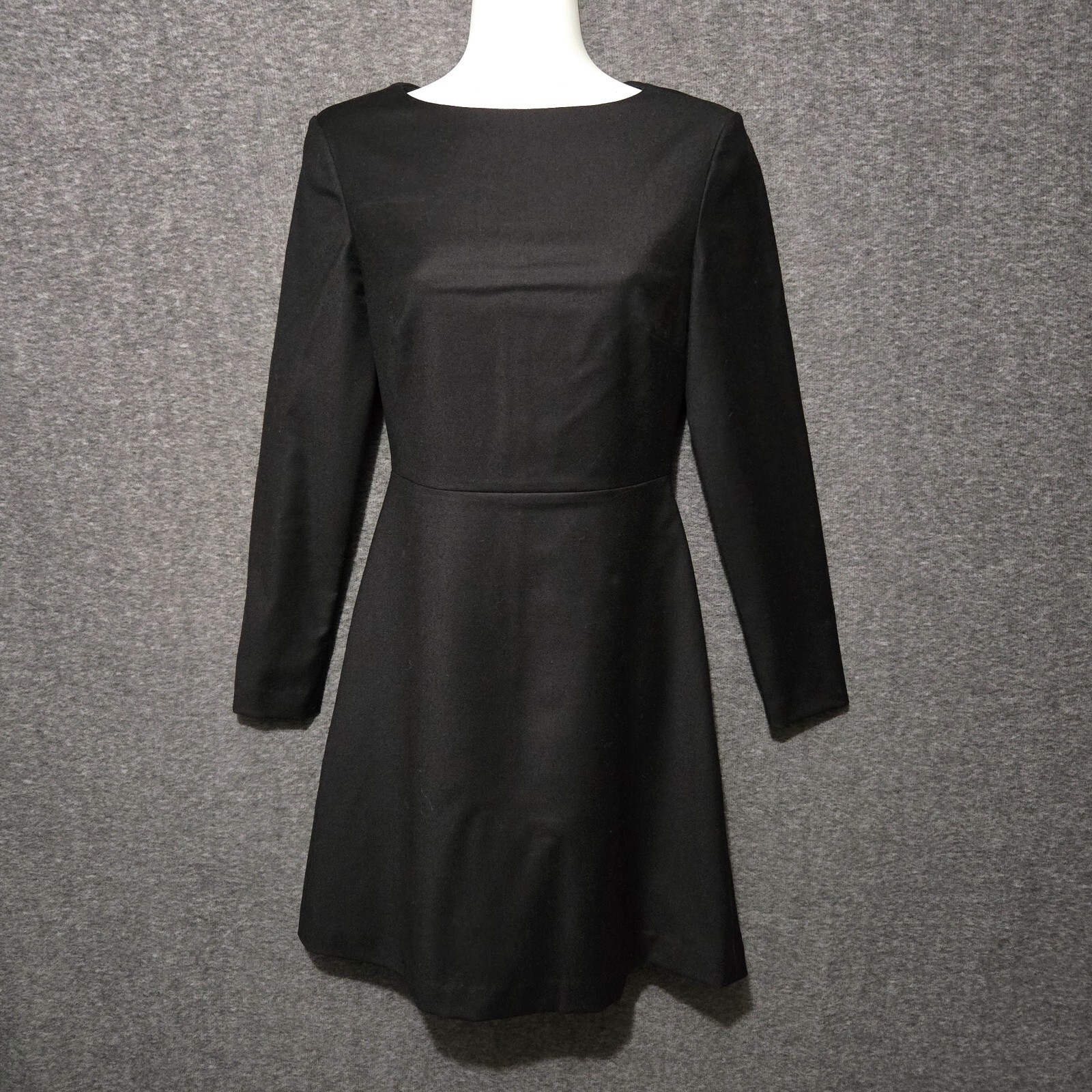 Theory Dress Womens 0 Kamillina Sleek Flannel Black 100% Wool Boatneck Flare