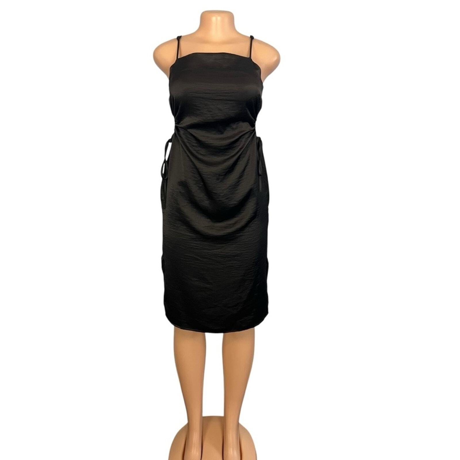 House of Harlow 1960 Solid Black Open Drawstring Sides Satin Mini Dress