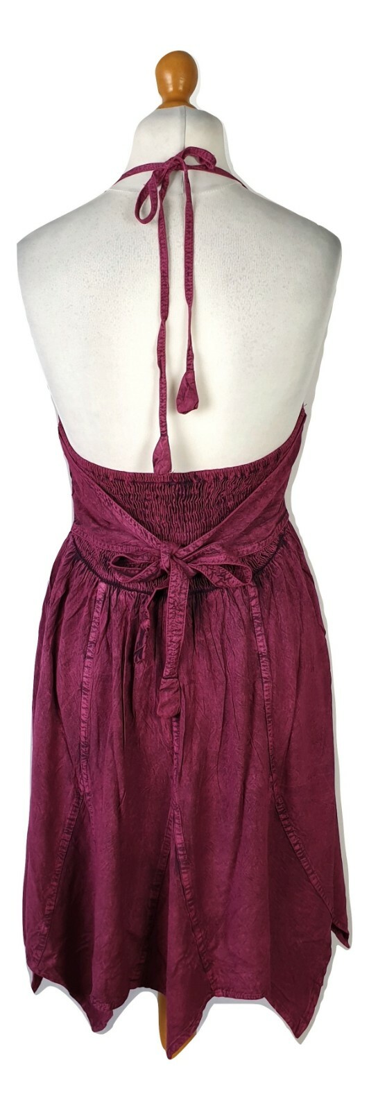 Bohemian Halter Dress Knee Length Pixie Hem Smocked Back Embroidered 8 10 12 14