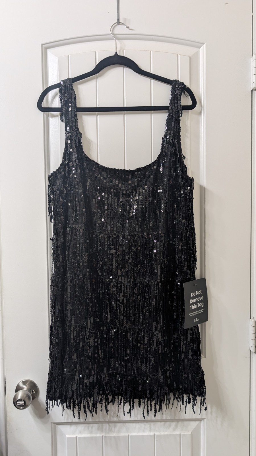 Lulus Black Sequin Fringe Sleeveless Scoop Neck Mini Dress Lined Size XL