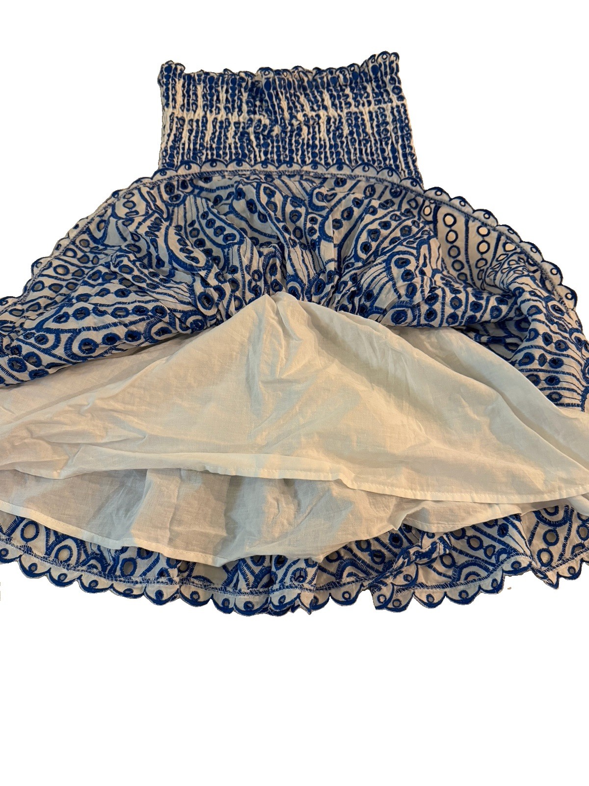Honeyplum Blue White Floral Strapless Smocked Fit & Flare Short Dress Size S