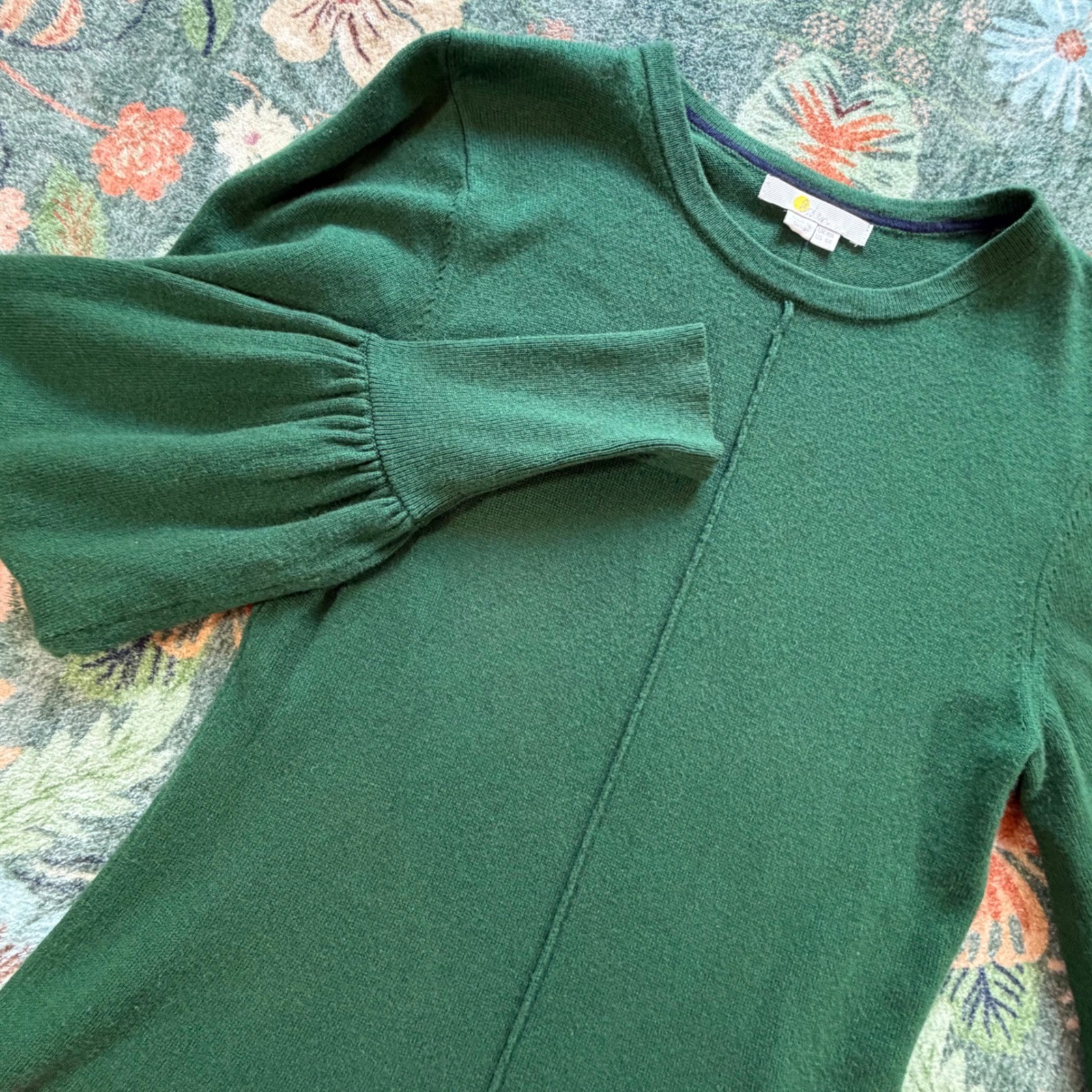 Boden Green Wool Cashmere Blend Puff Sleeve Knit Midi Dress US 4R D0359