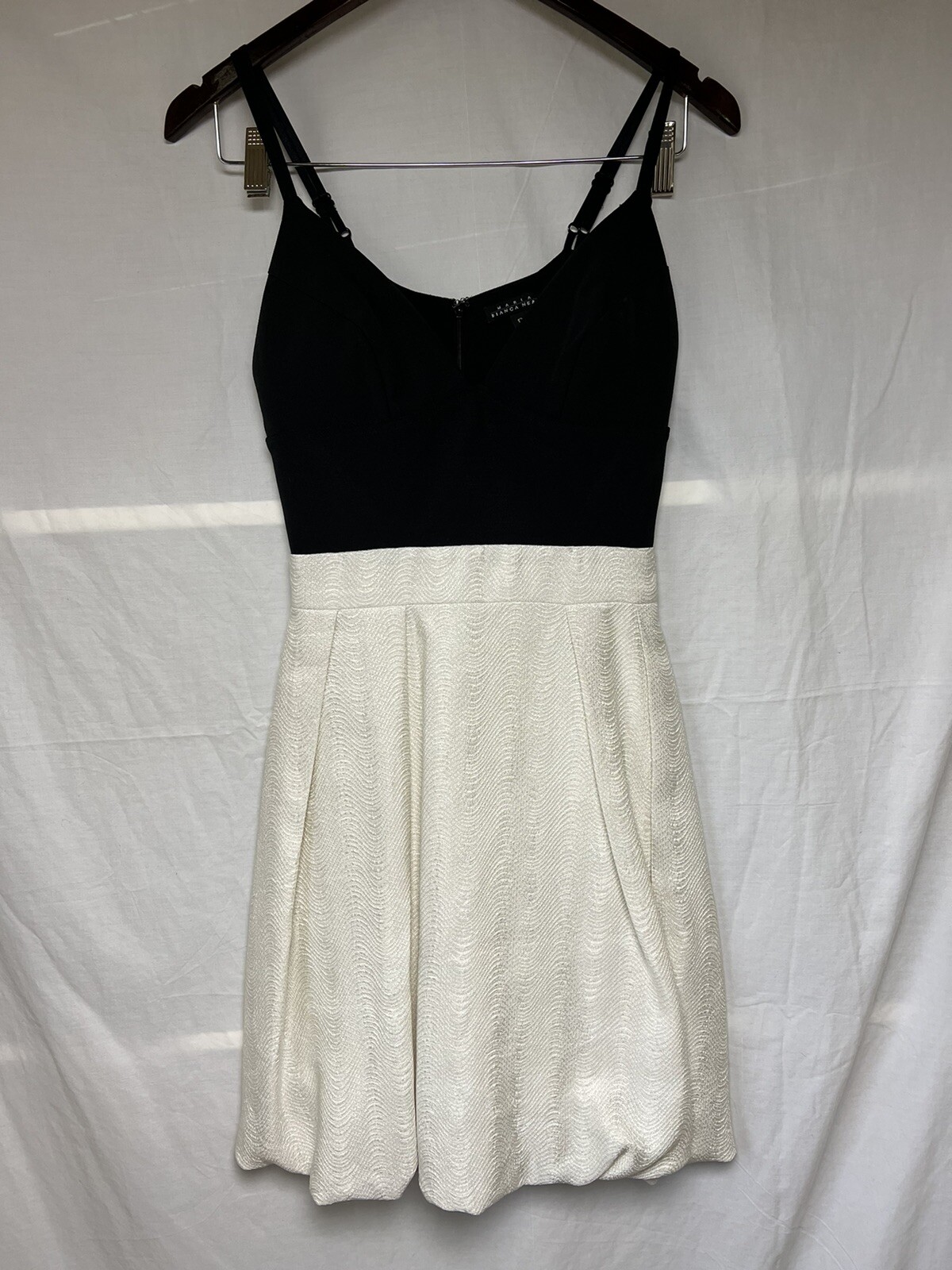 Maria Bianca Nero Party Dress Bandage Bodice Black White Metallic Sz XS P