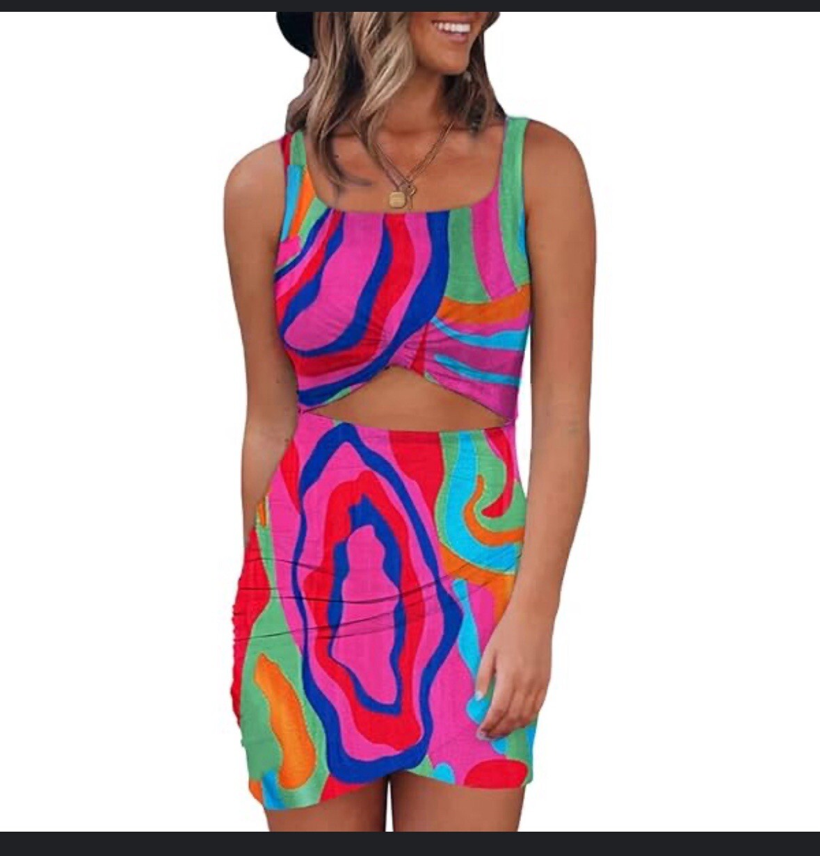 BTFBM Women 2024 Summer Sleeveless Casual Cutout Twist Slim Bodycon Tank Dress