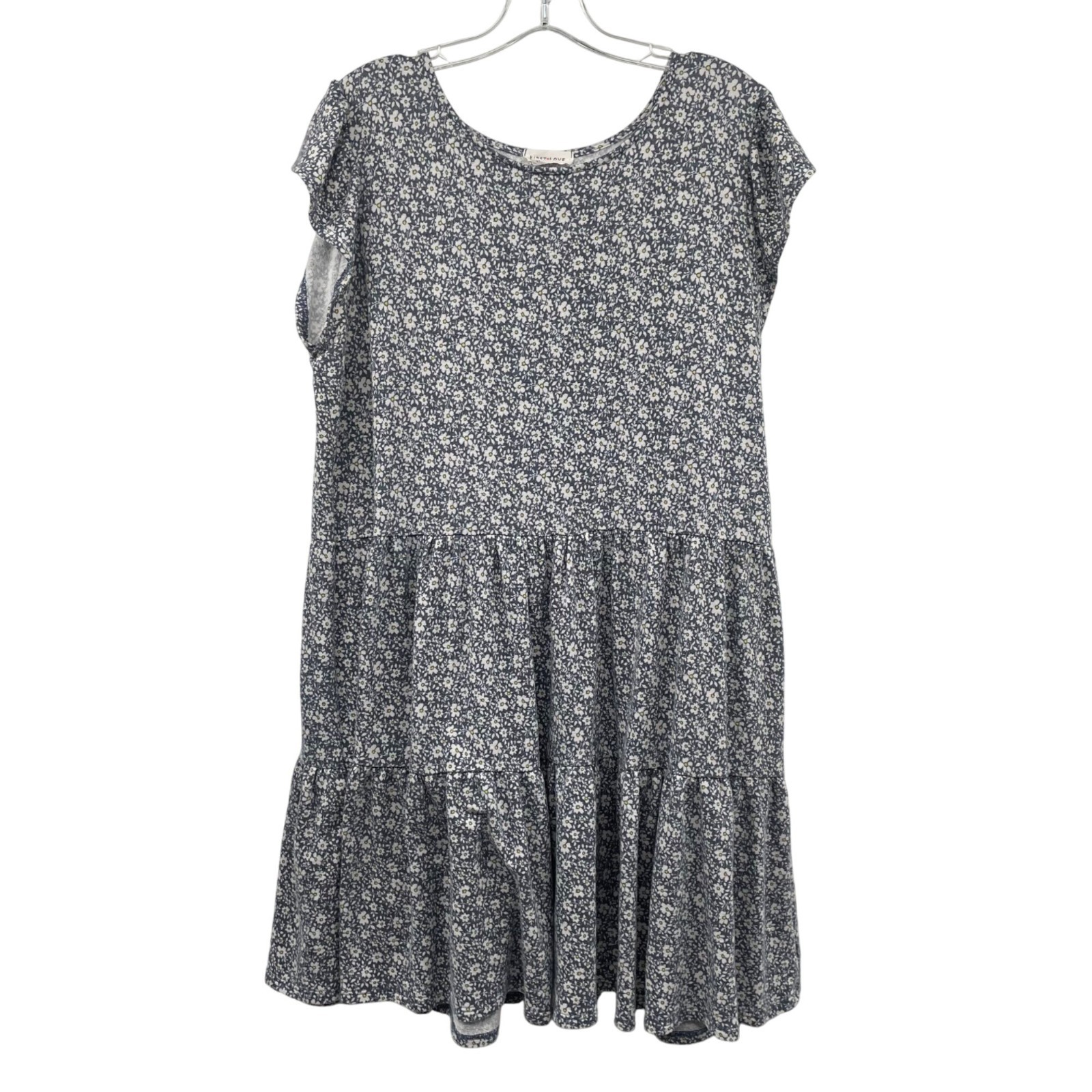 First Love by Loevelyn Floral Tiered Dress Cap Sleeve Gray/Multi Size 1X