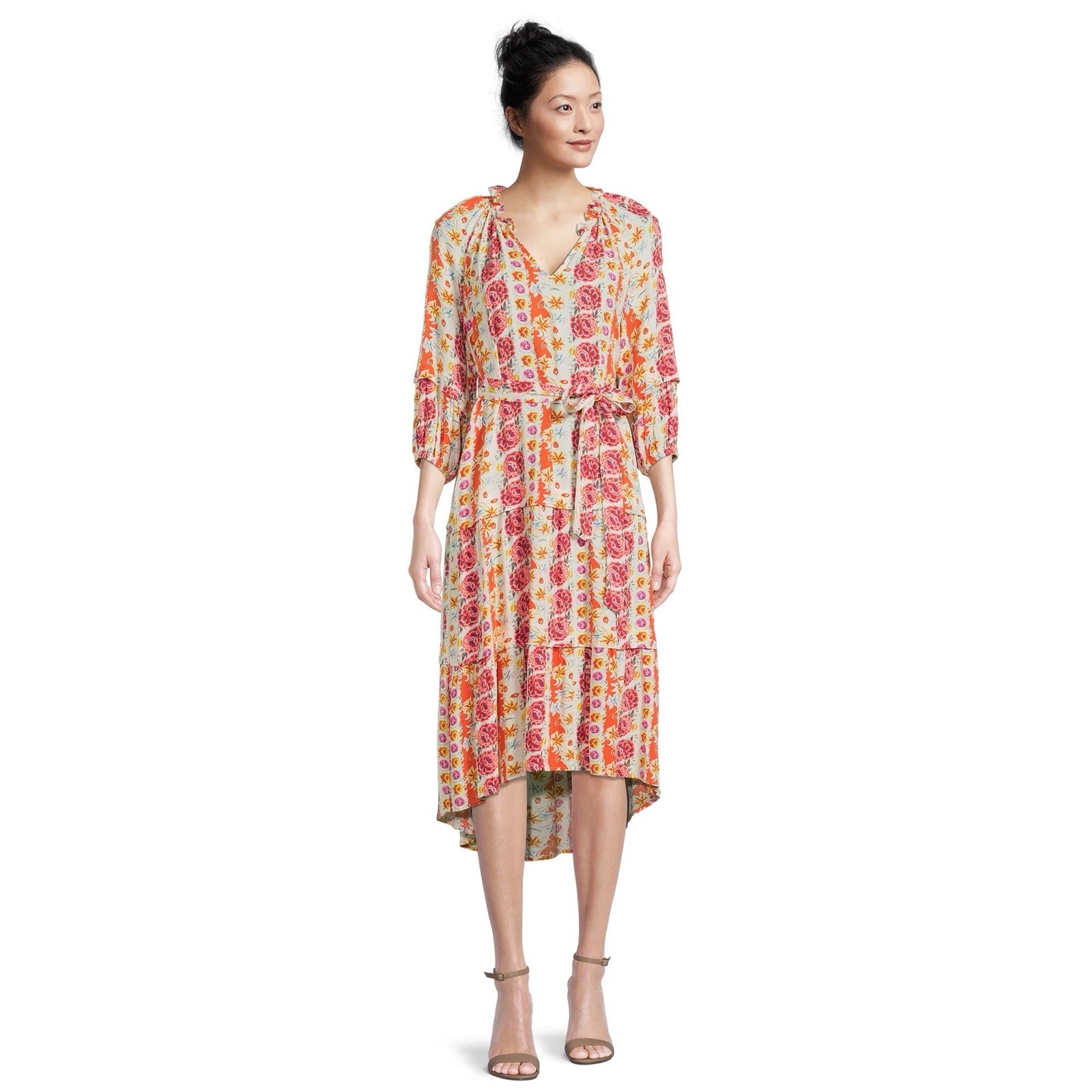 The Pioneer Woman Floral Tiered Ruffle Midi Dress Relaxed Fit Women’s Size Large